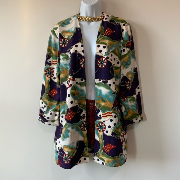 Multicolor Nautical Print Lightweight Blazer Jacket Size 10 - Picture 9 of 11